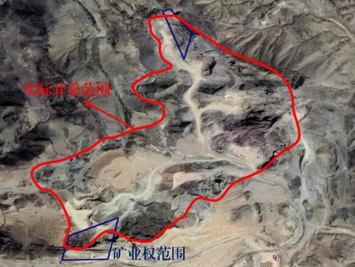 2021年5月的衛(wèi)星遙感影像顯示，白土崗子石料廠礦業(yè)權(quán)面積僅16.65畝，越界開采達(dá)207畝，超出12.4倍