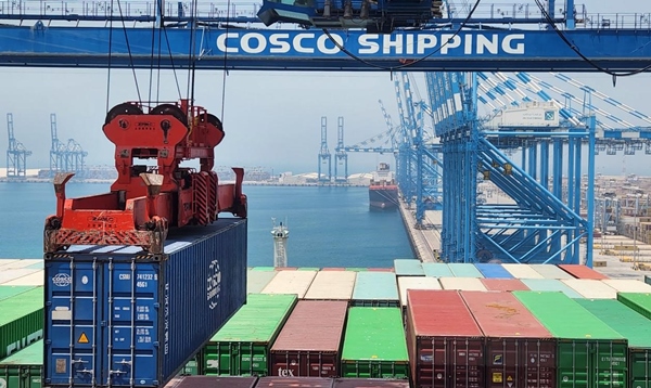 圖為“東方西班牙”輪在裝載貨物。人民網(wǎng)記者 管克江 攝