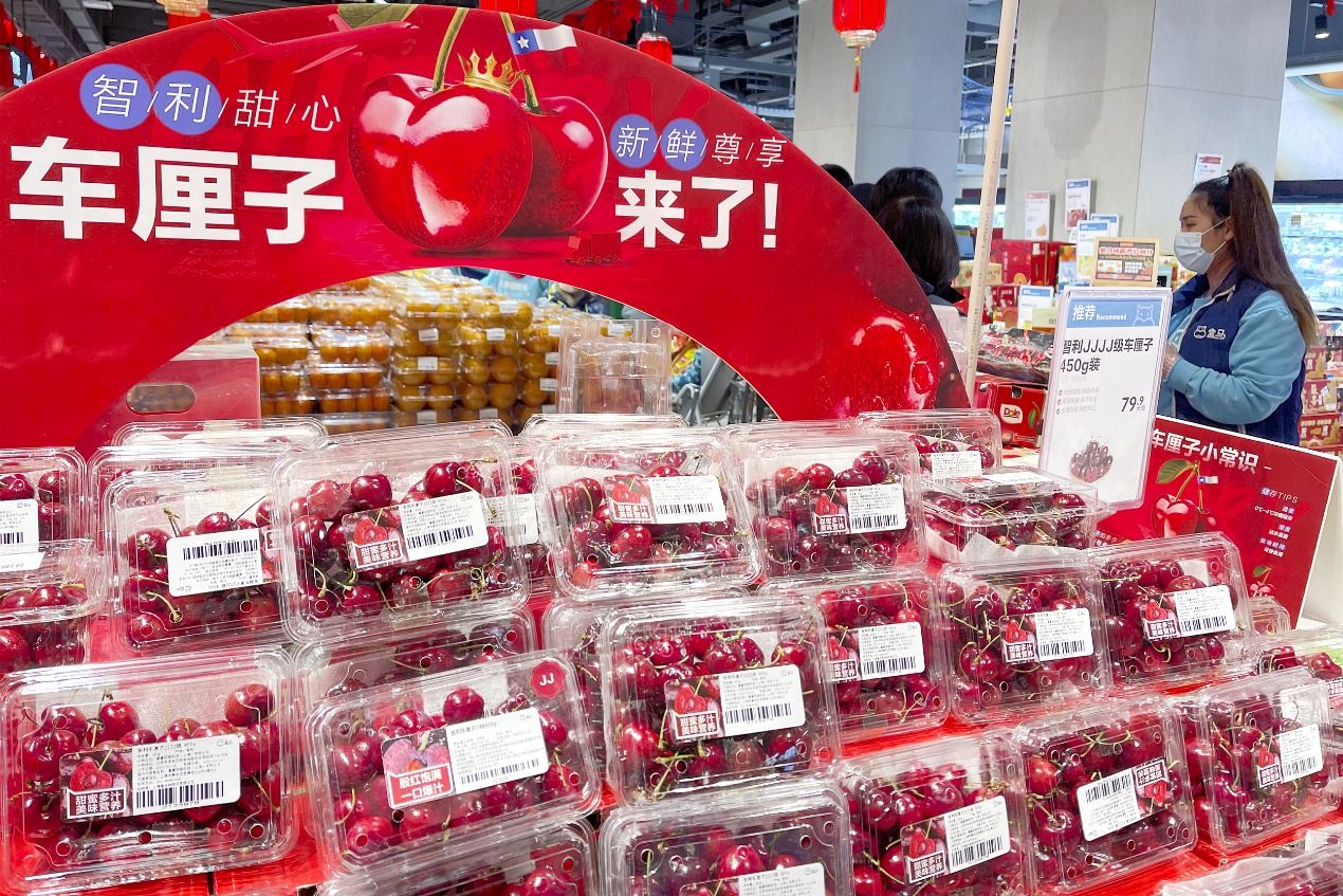北京一家盒馬鮮生超市中智利車?yán)遄邮圪u區(qū)。來源：視覺中國
