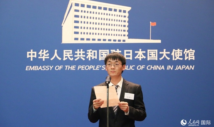 獲獎(jiǎng)學(xué)生代表、大阪大學(xué)博士生劉亞飛發(fā)表感言。人民網(wǎng) 許可攝