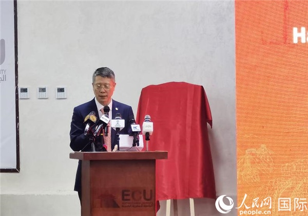 中國石化非洲代表處總代表衛(wèi)東致辭。人民網(wǎng)記者 沈小曉攝