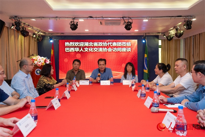 湖北省政協(xié)經(jīng)濟(jì)委員會(huì)主任王兆民（中）在座談會(huì)上致辭。 人民網(wǎng)記者 陳海琪攝