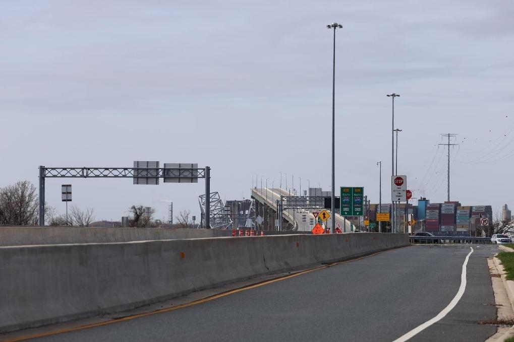 這是3月26日在美國馬里蘭州巴爾的摩拍攝的坍塌的大橋。新華社記者胡友松攝