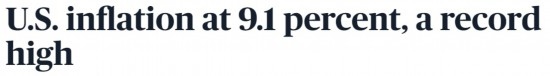 美國公共電視網(wǎng)：美國通脹率曾在2022年6月達到9.1%的創(chuàng)紀錄高點