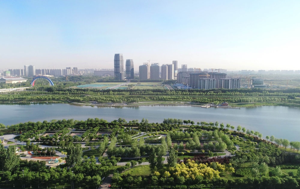 石家莊市滹沱河景色（2022年5月16日攝，無人機(jī)照片）。新華社記者 楊世堯 攝