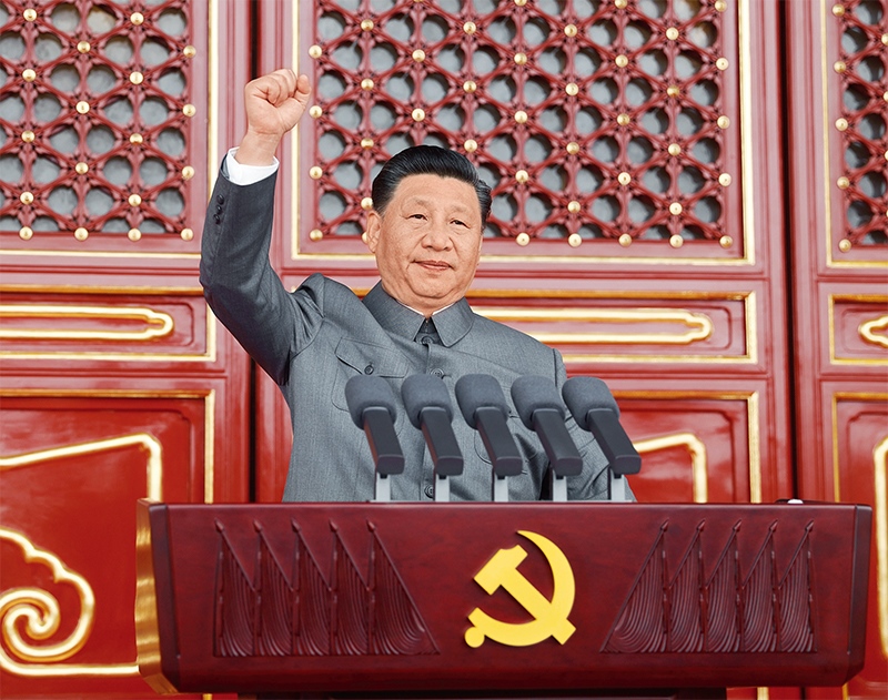 2021年7月1日，慶祝中國共產(chǎn)黨成立100周年大會在北京天安門廣場隆重舉行。中共中央總書記、國家主席、中央軍委主席習(xí)近平發(fā)表重要講話。 新華社記者 鞠鵬/攝