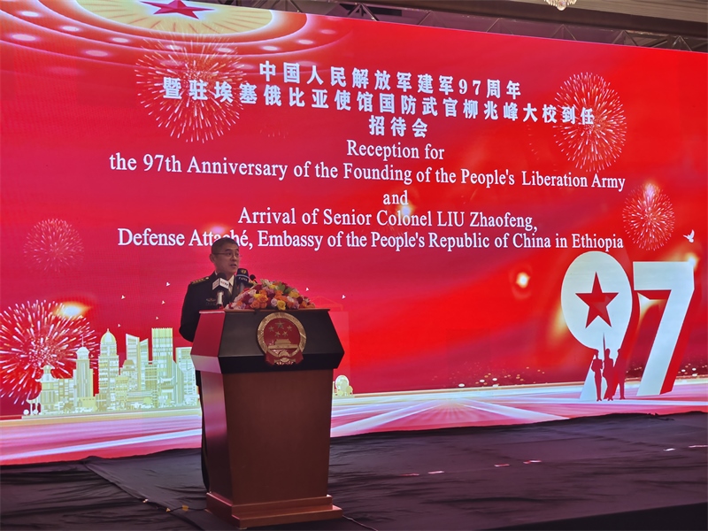 中國駐埃塞俄比亞使館國防武官柳兆峰致辭。攝影江絳