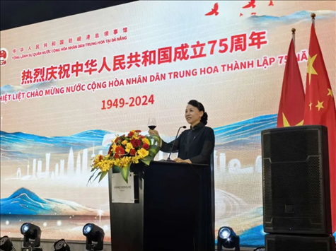 中國駐峴港總領事董碧幽在招待會上致辭。中國駐峴港總領館供圖