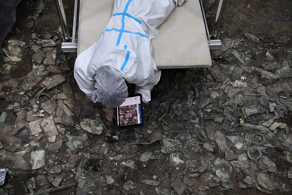 2022年6月28日，四川德陽(yáng)，三星堆7號(hào)祭祀坑發(fā)掘現(xiàn)場(chǎng)。