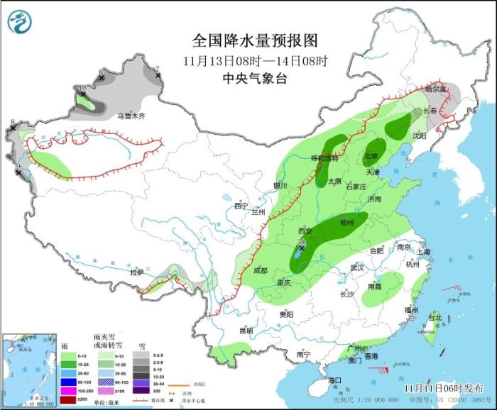 全國降水量預報圖(11月13日08時-14日08時)圖片來源:中央氣象臺網(wǎng)站