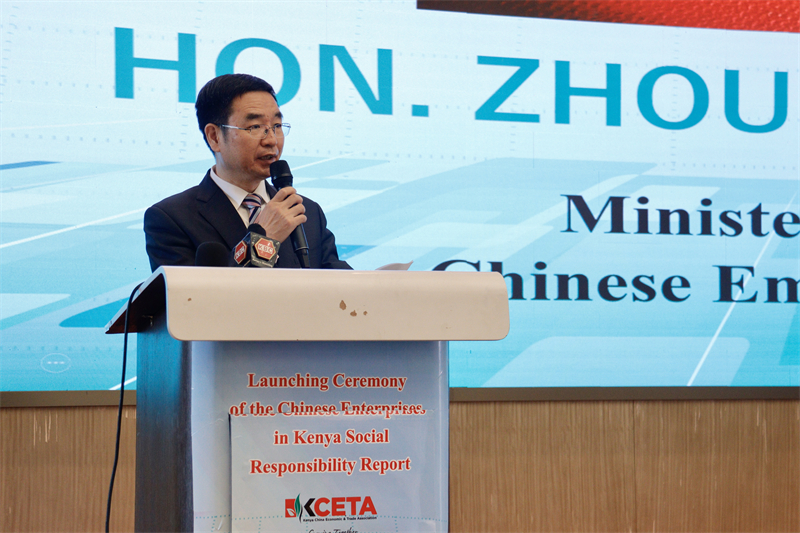 中國駐肯尼亞大使館公使銜參贊周振成致辭?？现薪?jīng)貿(mào)協(xié)會供圖