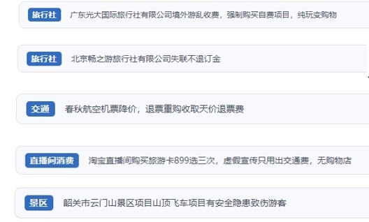 網(wǎng)友在“人民投訴”平臺反映涉旅游消費相關糾紛。（“人民投訴”用戶投訴截圖）